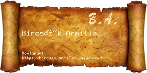 Bircsák Armilla névjegykártya